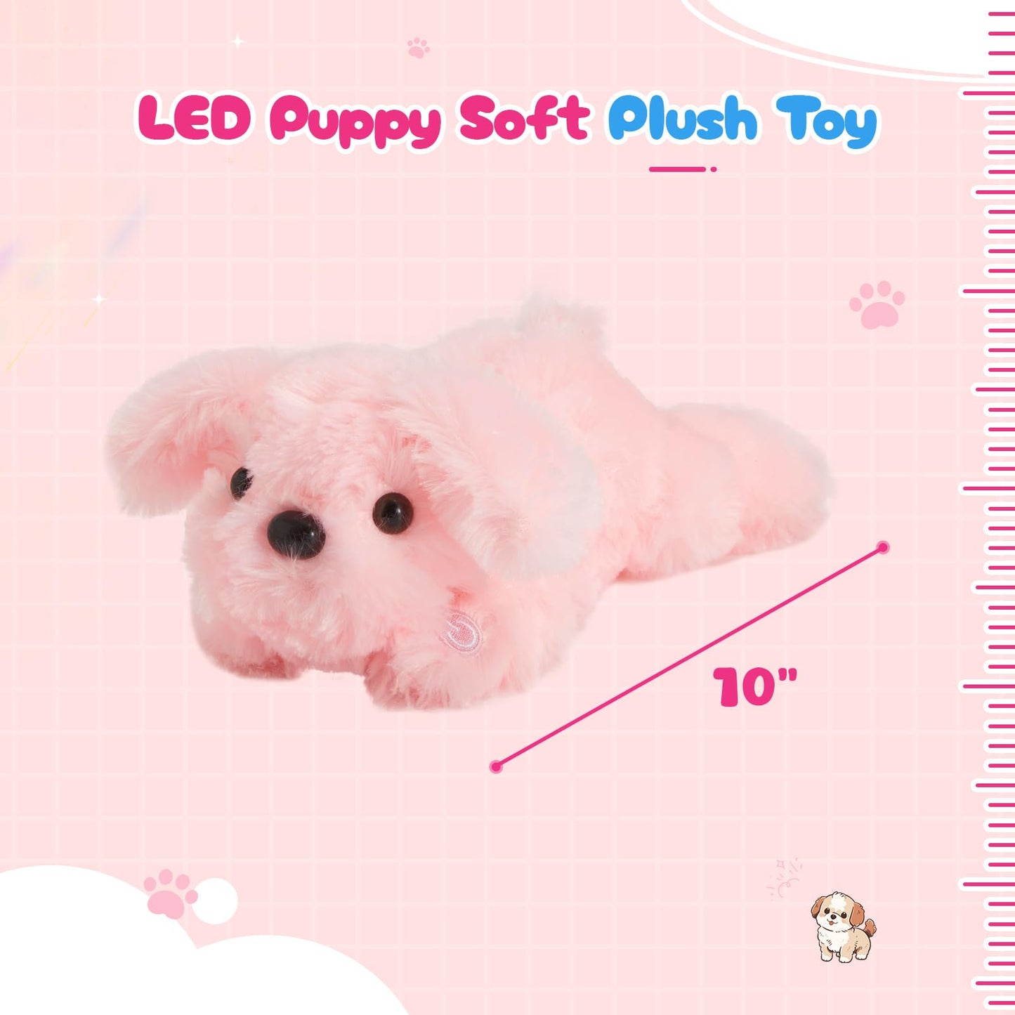 Wewill 10'' Light Up Pink Puppy Dog Led Stuffed Animal With Colorful Night Light Glow Soft Plush Toy Gifts For Kids On Christmas Birthday