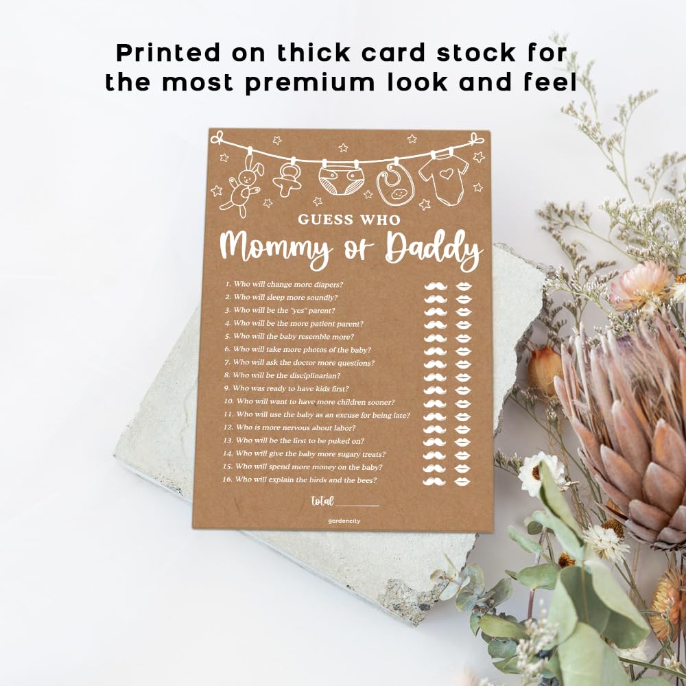 Guess Who Mommy Or Daddy Baby Shower Game, Baby Shower Games For Boy Or Girl, 50 Cards, Kraft Minimalist