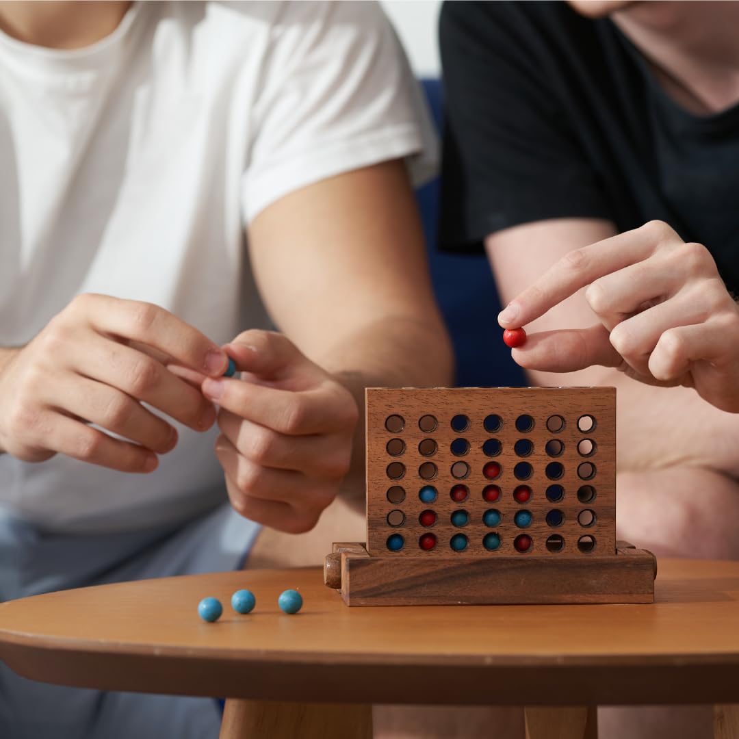 Wooden 4 in-Row Game (Travel Set) | Wood Connect Line Game Traditional Family Board Games | Strategy Game | Classic Table Game enhanced Handmade Unique Gift & Table Accent