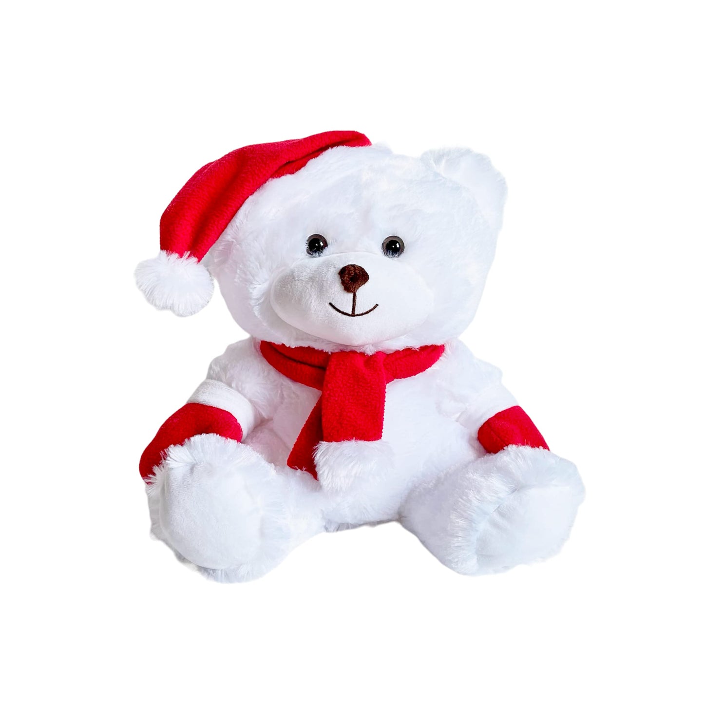 Kinrex Christmas Stuffed Animal – White Santa Teddy Bear Plush Stuff Toy, Holiday Animals Bears With Red Hat, Scarf & Gloves, Gift Toys For Kids & Adults, Measures 11.81” / 30 Cm.