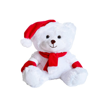 Kinrex Christmas Stuffed Animal – White Santa Teddy Bear Plush Stuff Toy, Holiday Animals Bears With Red Hat, Scarf & Gloves, Gift Toys For Kids & Adults, Measures 11.81” / 30 Cm.