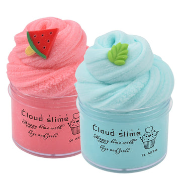 2 Pack Cloud Slime Kit With Red Watermelon And Mint Charms, Scented Diy Slime Supplies For Girls And Boys, Stress Relief Toy For Kids Education, Party Favor, Gift And Birthday