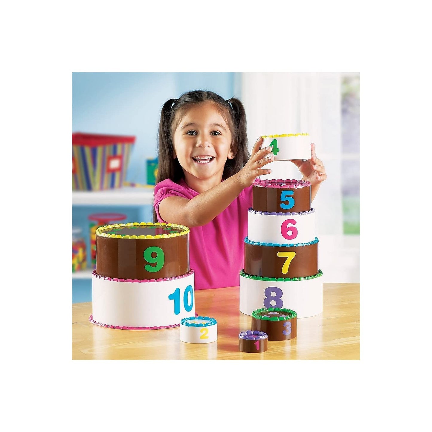 Learning Resources Stack and Count Layer Cake - 10 Pieces, Multi-color, Toddler Learning Toys for Early Stacking and Counting Skills