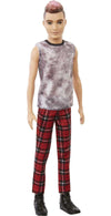Barbie Ken Fashionistas Doll #176 With Sculpted Brunette Ombre-Tipped Hair Wearing A Sleeveless Tie-Dye Shirt, Red Plaid Pants &