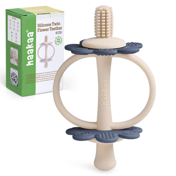 haakaa Silicone Teething Toy,Nipple-Shaped End for Gum Massage,360 Baby Toothbrush Head for Self-Brushing Training,Easy to Grip-