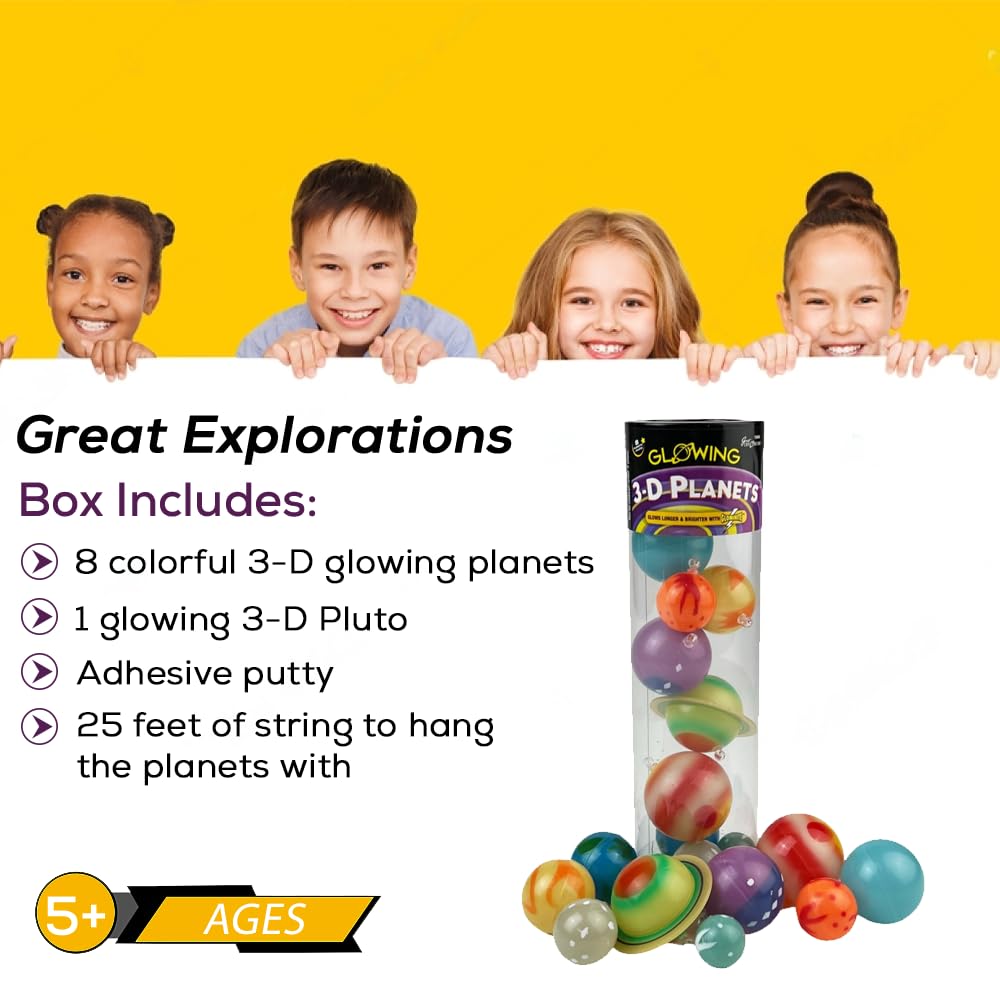 University Games 3D Glow in the Dark Planets in a Tube - Fun Educational Toy for Kids Ages 5 and Up, One Color, Item Size 19464