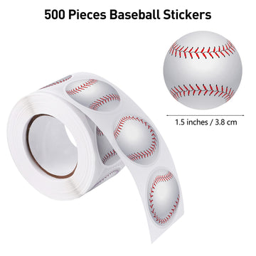 Durony 500 Pieces Baseball Stickers Self-Adhesive Sports Ball Sticker Labels Roll Baseball Theme Party Decor Envelope Gift Bag S