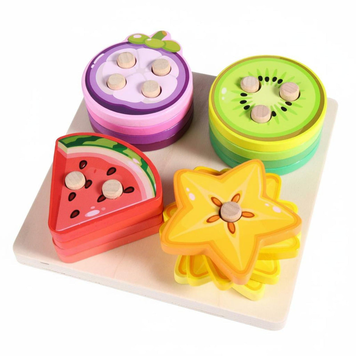 Enakshi Wooden Fruit Shape Sorter Fine Movement Skills Training Color Matching Peg Game Wooden Number and Shape Game Natural Woo