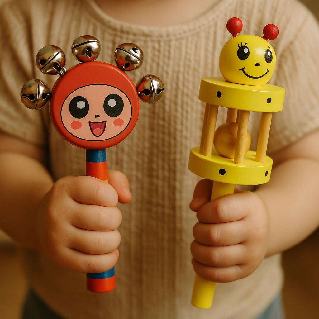 Vemlons Jhunjhuna Wooden Toy Jhunjhuna Wooden Non Toxic Colourful Rattle Toys For New Born Baby, Musical Infant Toy, / Dugi Dugi