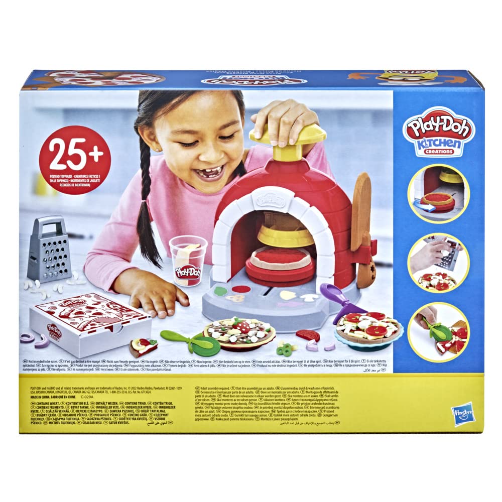 Play-Doh Kitchen Creations Pizza Oven Playset, Play Food Toy for Kids 3 Years and Up, 6 Cans of Modeling Compound, 8 Accessories
