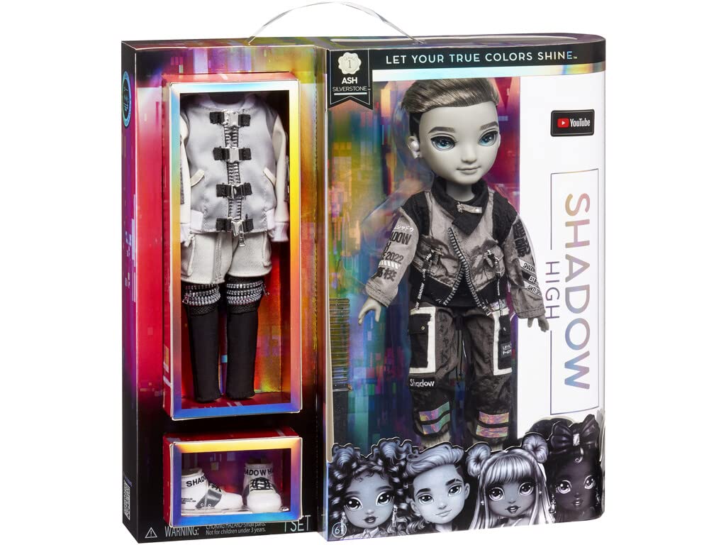 Rainbow High Shadow Series 1 Ash Silverstone- Greyscale Boy Fashion Doll. 2 Silver Designer Outfits To Mix & Match With Accessories, Great Gift, Multicolor, 583578Euc