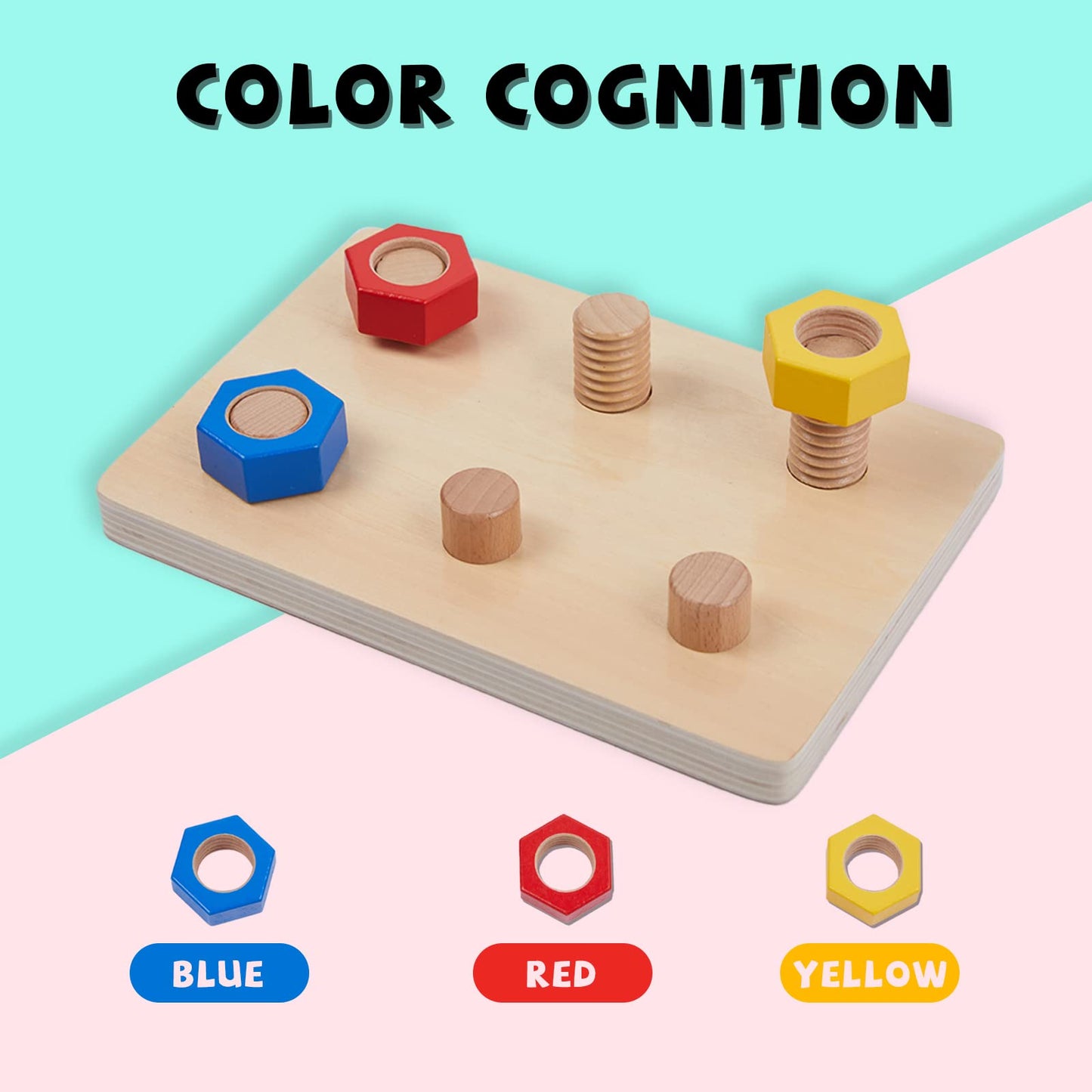 Wooden Toys For Toddlers 1 2 3 Years Old Jumbo 3 Color Wooden Nuts And 6 Bolts On Board,Wooden Puzzle Stacking Toys For Occupati