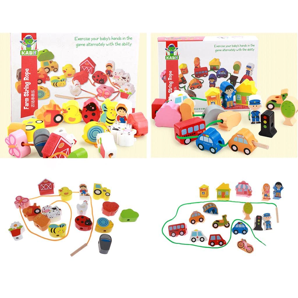 CALANDIS?2 Pack Baby Children Wooden String Threading Beads Blocks Toy Puzzle Toy | Wooden & Handcrafted Toys | Preschool Toys &