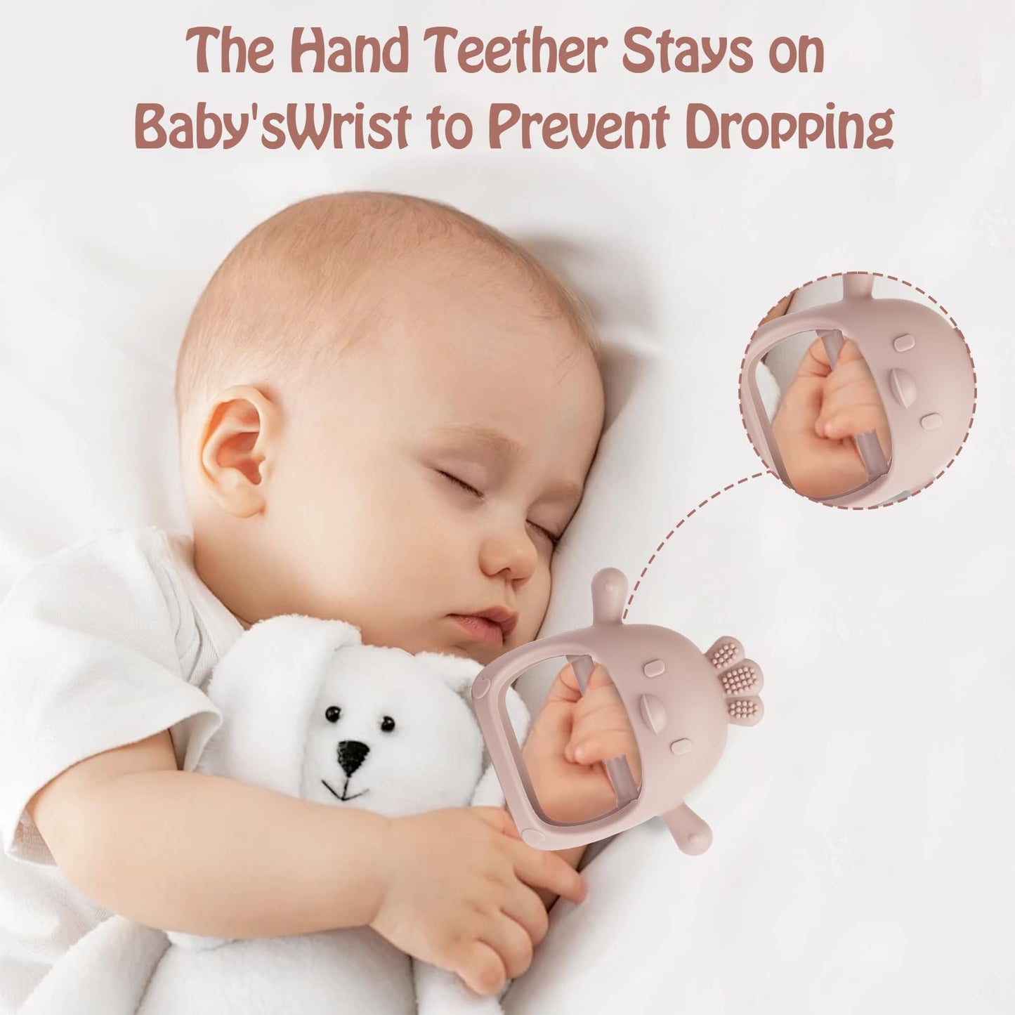 Teething Toys (5 Pack) - Tinabless Infant Teething Relief Toys&Teething Mitten Set, Food Grade Silicone Anti Dropping Wrist Hand