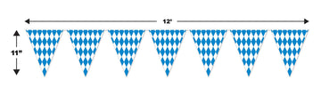 Beistle Plastic Oktoberfest Bavarian Pennant Banner for German Theme Party Supplies, 11 x 12, Blue/White