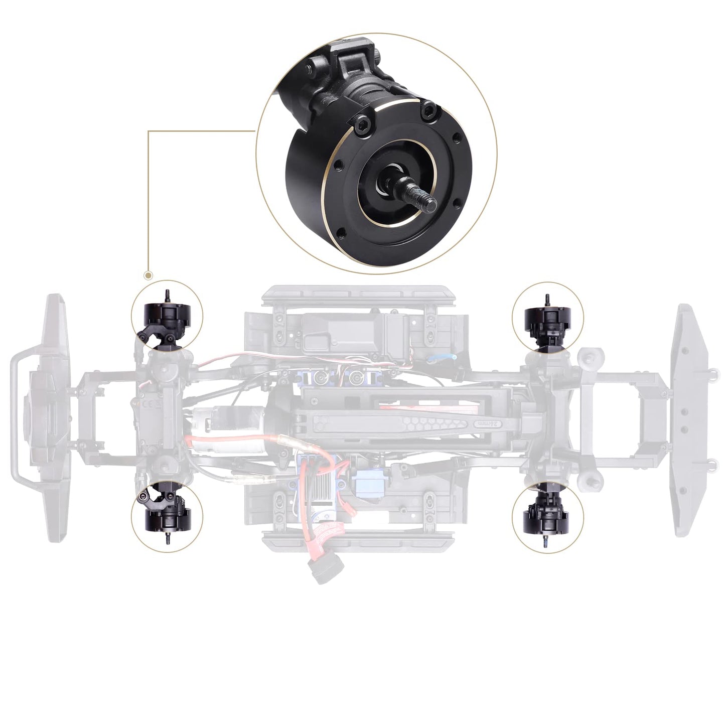 HobbyPark Front and Rear Heavy Brass Outer Portal Covers Weights for TRX4 Upgrades fit TRX-6 Crawler, 73.5g/Each (4-Pack)