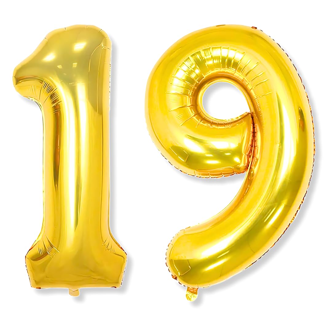 Flyloons 19 Number Golden Foil Balloon 16 Inch Size Birthday Decoration Items Pack Of 2 | 19Th Year Balloons | Nineteen