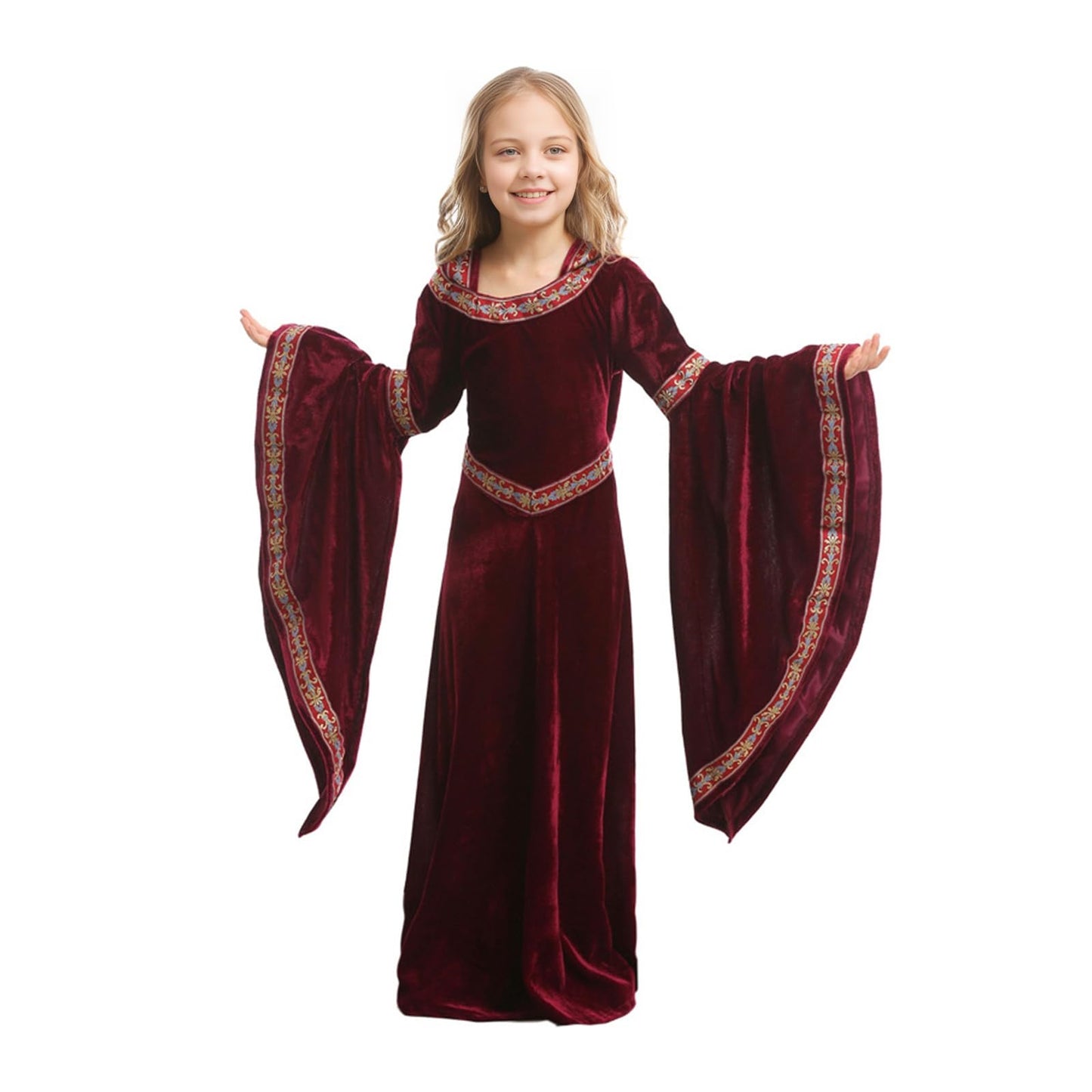 Bju Girls Medieval Princess Costume Renaissance Costume Kids Hooded Robe Dress Halloween Cosplay