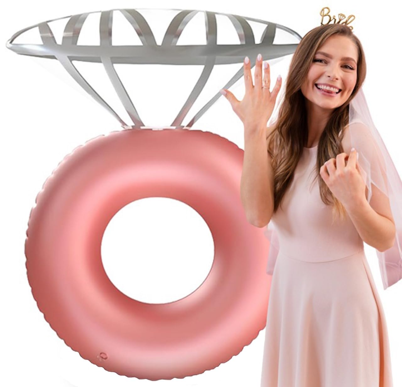 GRIP A POOL Inflatable Diamond Ring Floatie - Rose Gold, Pack of 1, Perfect for Bachelorette Party Decorations and Bridal Showers