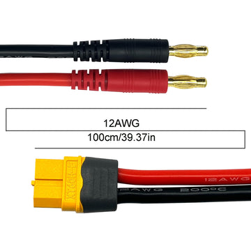 XT60H (XT60 Upgarded Female Connector Plug to 4mm Banana Plugs Battery Charge Lead Adapter Cable 3FT/1M