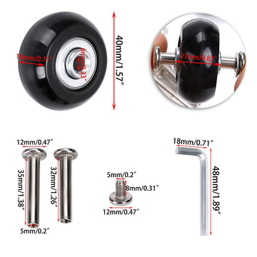 OwnMy Luggage Suitcase Replacement Wheels, 40mm x 18mm Rubber Swivel Caster, Black, Set of 4