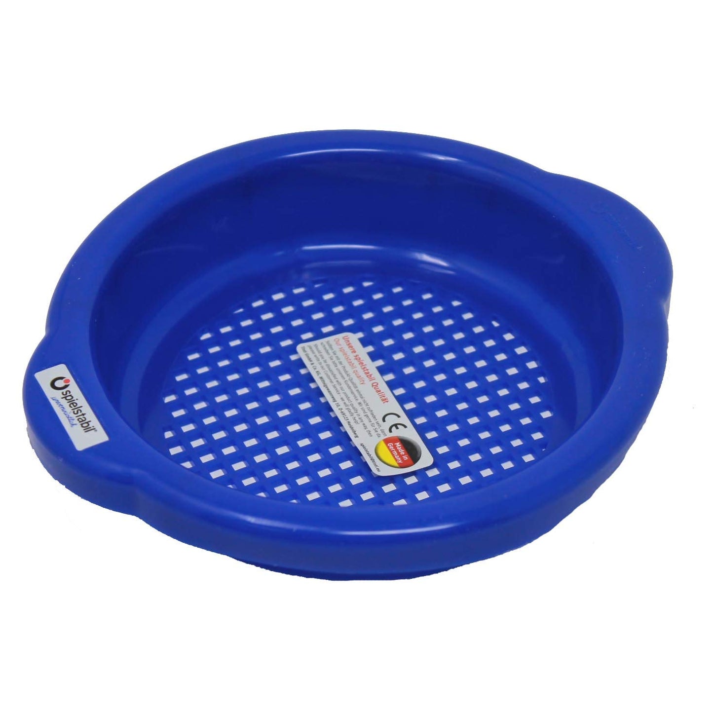Spielstabil 12 Pack Small Sand Sieves (4 Red, 4 Blue, 4 Yellow Beach Sifters) - Made in Germany