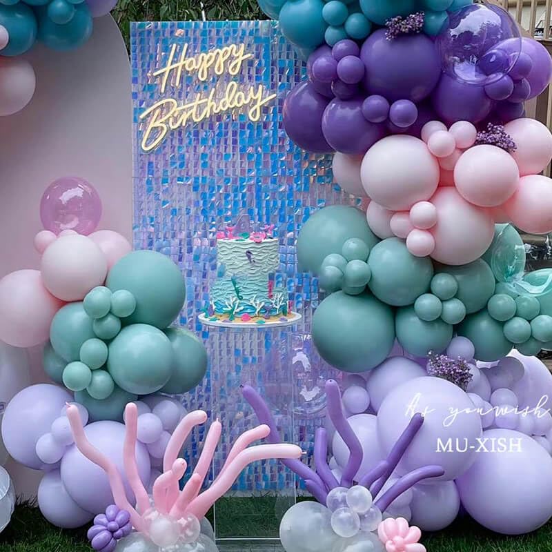 Mermaid Balloons, 12 Inches Purple And Green Balloons Teal Purple White Metallic Confetti Green Purple For Girls Mermaid Birthda