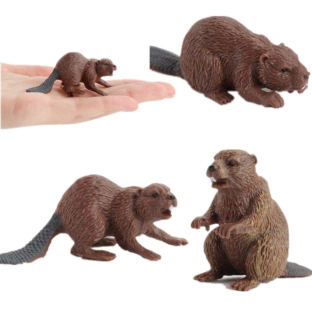 3Pcs Safari Animal Figurines, Toy Animals For Kids With Beavers, Cake Toppers