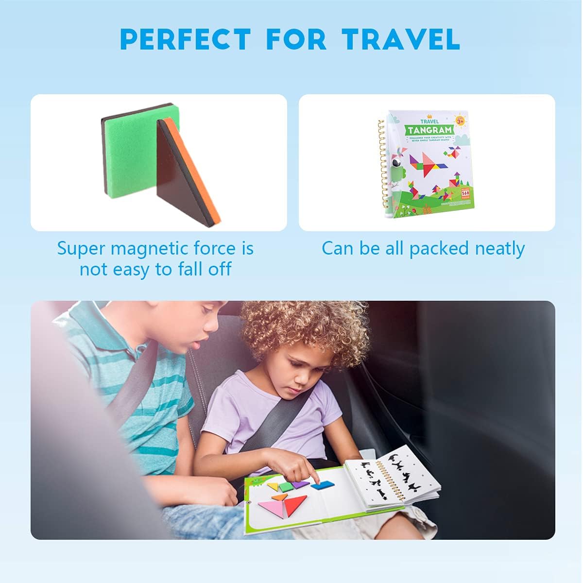 Vanmor Travel Tangram Puzzle - 2 Magnetic Plate Sets, 368 Solutions, Educational Toy, Colorful, Model VM-WT024 for Kids & Adults