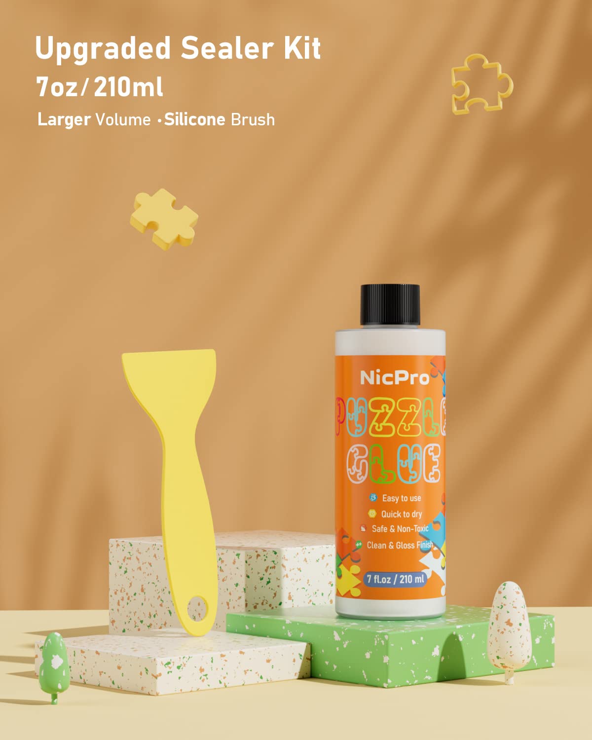 Nicpro Large Jigsaw Puzzle Glue 7oz, High Gloss, Quick Drying, Non-Toxic, for 1000-5000 Pieces, Clear, Model MG701