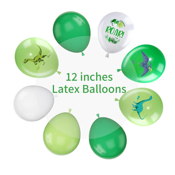 Dinosaur Balloons, 12 Inch Dino Printed Balloons Green White Lime Green Latex Balloons For Birthday Party Jungle Dinosaur Themed