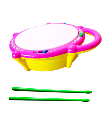 Vparents 3D Flash Drums With Sticks Toys For Kids With Lights & Musical,Good Quality Plastic Multi Colour