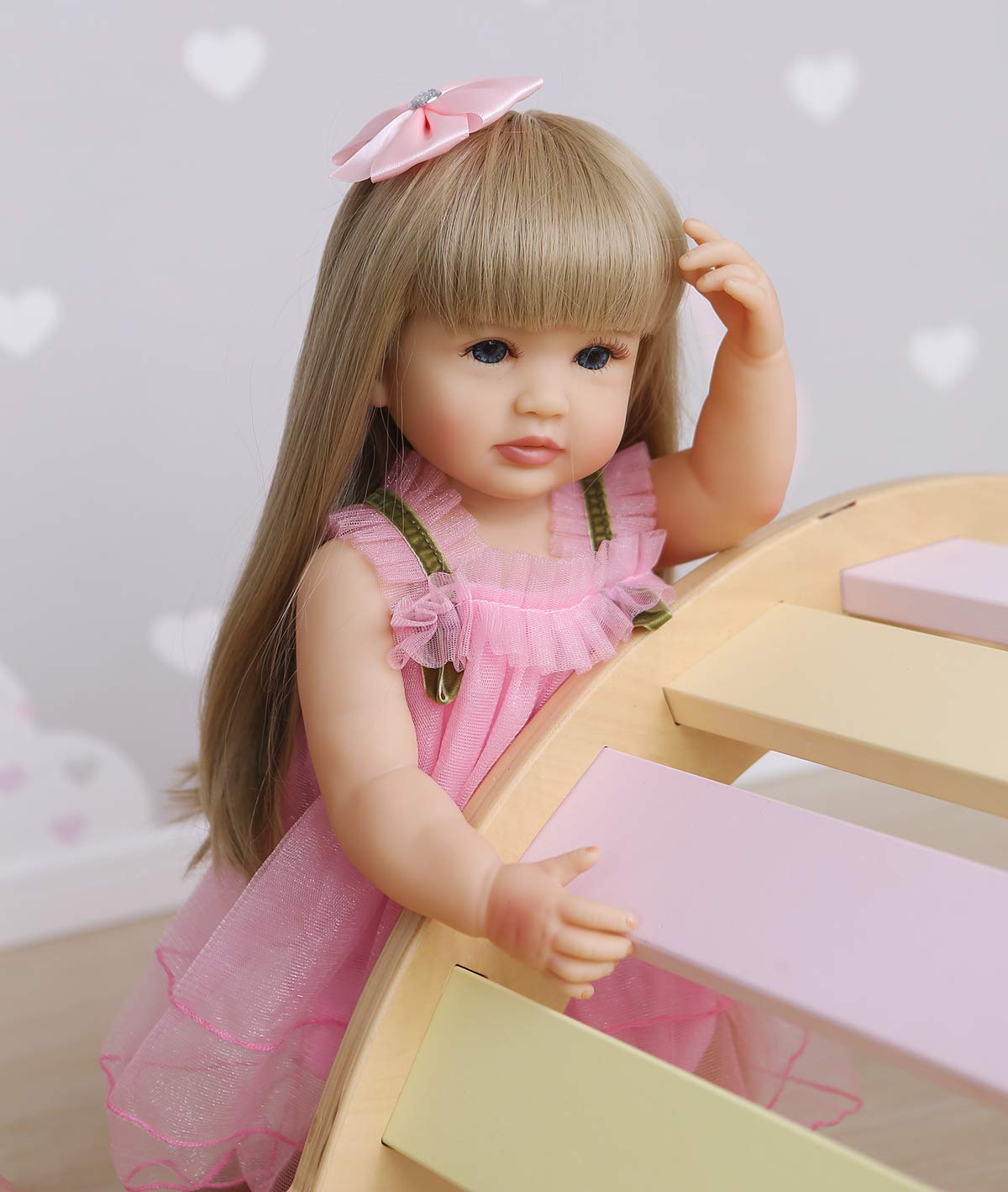 Roshuan Reborn Baby Dolls Girl 22 Inch Lifelike Realistic Toddler Reborn Doll Silicone Vinyl Full Body Waterproof With Blond Lon