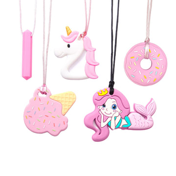 Chew Necklaces For Sensory Kids 5 Pcs Chewy Necklaces That Like Biting Or Have Autism-Perfectly Textured Chewelry Kid Girl Teether Chewing Toys-Chewy Toddler Chew Toys For Aggressive Chewers Kids