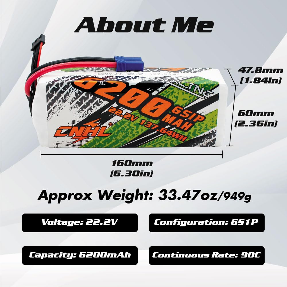 Cnhl 22.2V 6200Mah 6S Lipo Battery 90C With Ec5 Plug For Rc Airplane Rc Quadcopter Helicopter Battery Rc Car Truck Boat Airplane