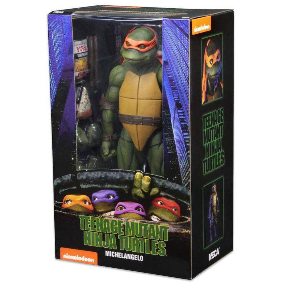 Neca Teenage Mutant Ninja Turtles 1990 Movie 16.5-Inch Michelangelo Action Figure With Two Nun Chucks, Slice Of Pizza, Bag Of Pork Rinds, And Alternate Interchangeable Hands