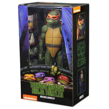 Neca Teenage Mutant Ninja Turtles 1990 Movie 16.5-Inch Michelangelo Action Figure With Two Nun Chucks, Slice Of Pizza, Bag Of Pork Rinds, And Alternate Interchangeable Hands