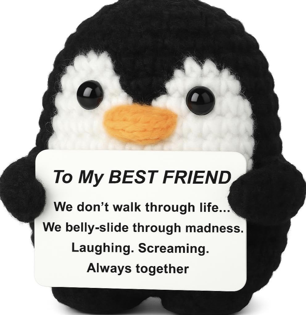 YACO STORE Funny Gifts For Bestie Birthday, Best Fun Friend Gifts For Women, Cool Handmade Crochet Mini Positive Penguin