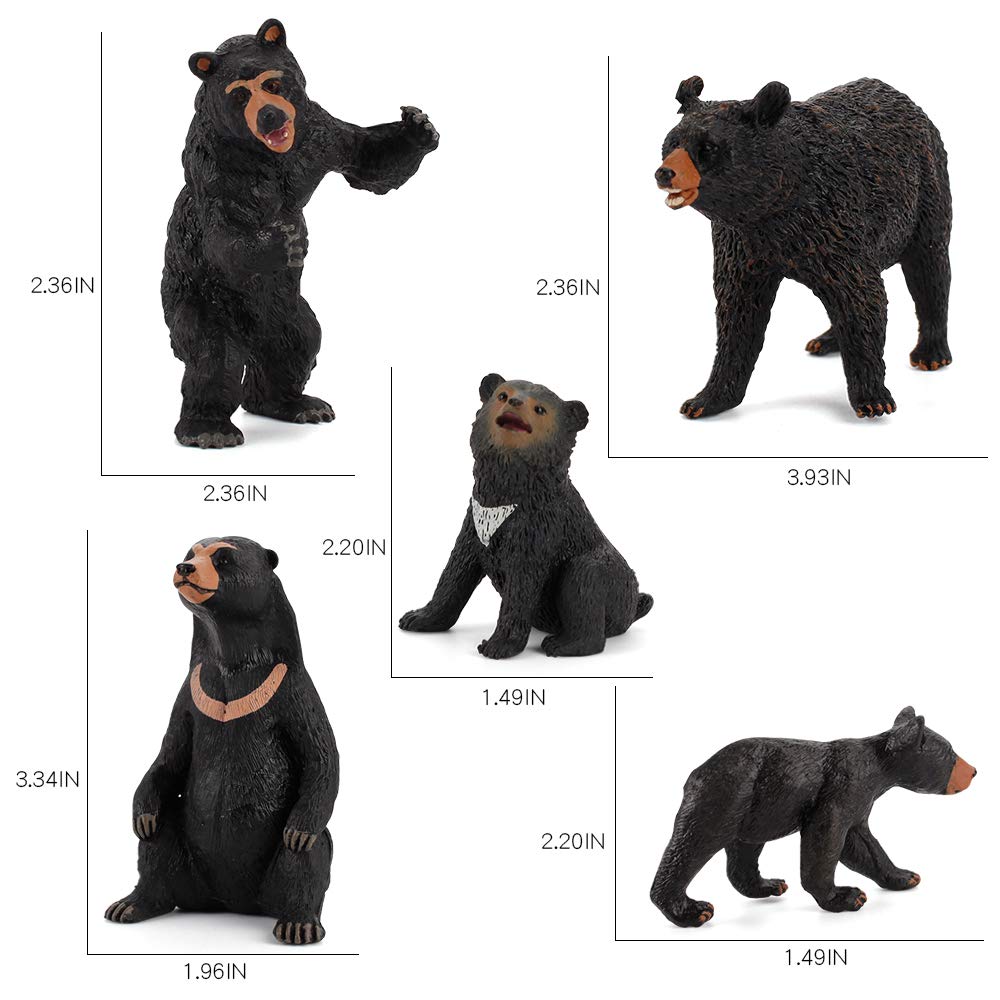 Realistic Wild Life Jungle Animal Figures Model Black Bear Family Playset Eduactional Toys Playset Figurine Statue Classroom Desktop Decoration For Kids Toddler Party Supplies(5 Pcs)