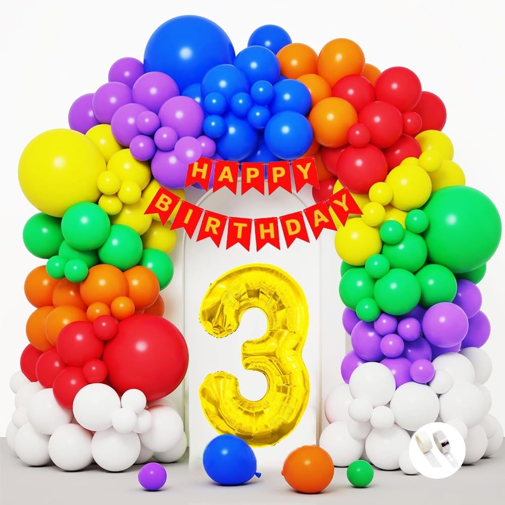 Pop the Party 3rd Birthday Decoration kit with Happy Birthday Banner , 3 Digit and Latex Balloon