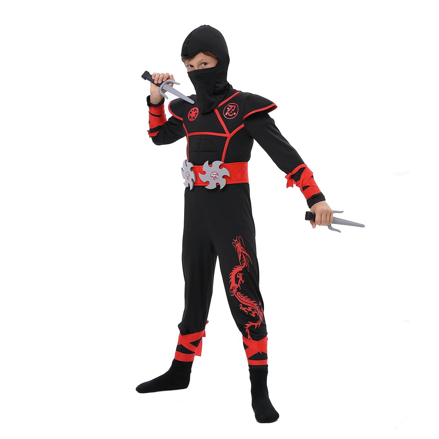 Twister.Ck Ninja Costume For Boys, Deluxe Ninja Costume With Ninja Foam Accessories For Kids Dress Up Party (S)
