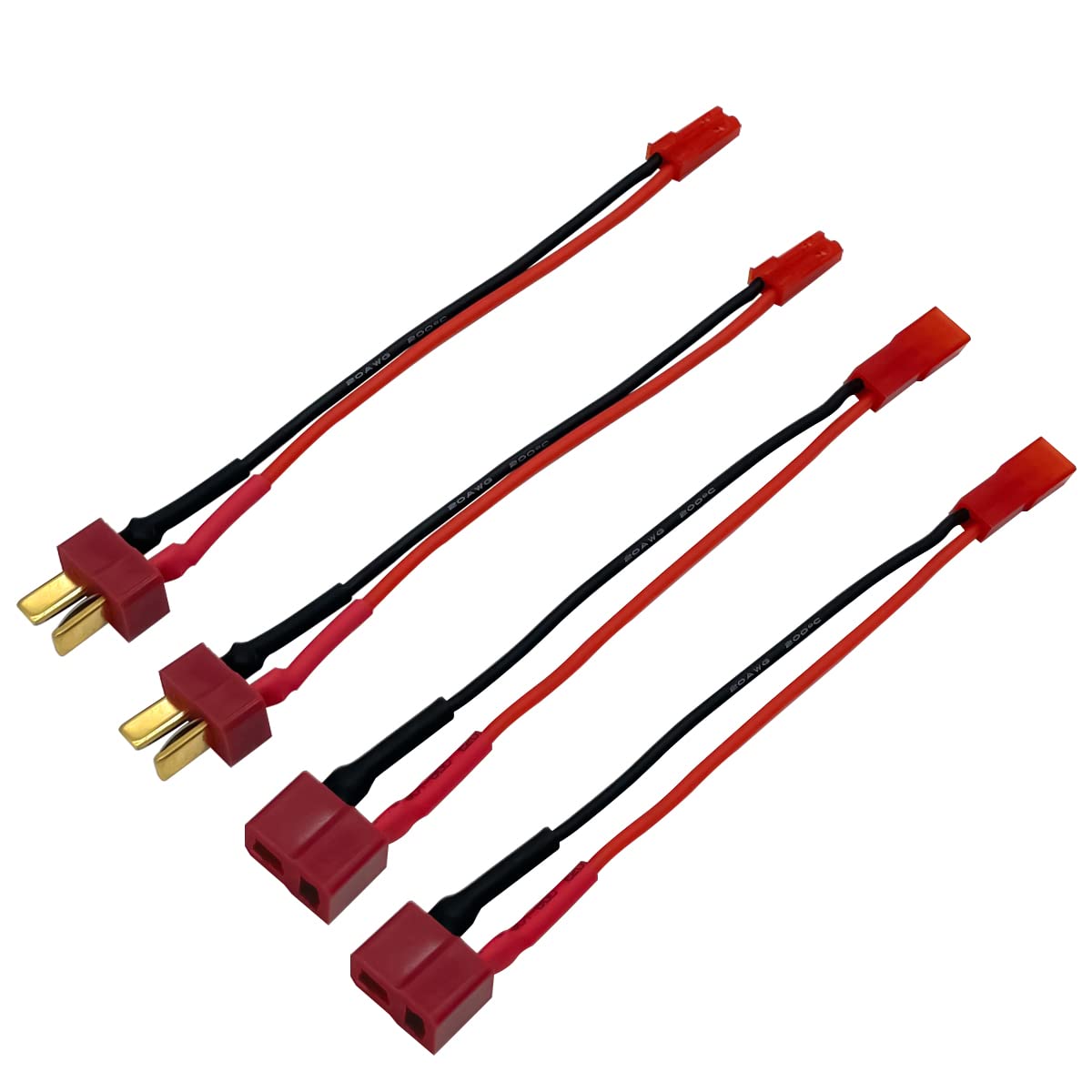 2Pairs T Plug to JST Connector Male Female with 20AWG 10cm Silicone Cable Wire Adapter for RC FPV ESC Speed Controller Lipo Batt