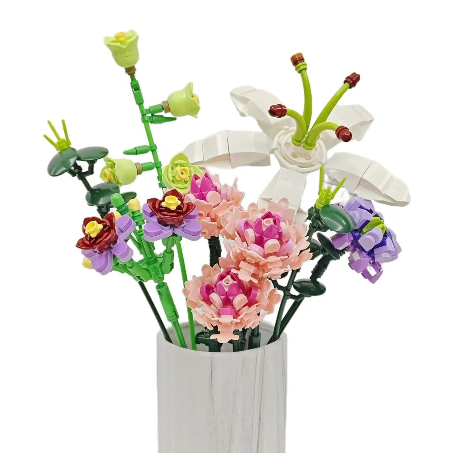 Wulobooi Flower Bouquet Building Set For Adults, Artificial Flowers With Lily Carnation Botanical Collection, 514 Pcs Romantic G