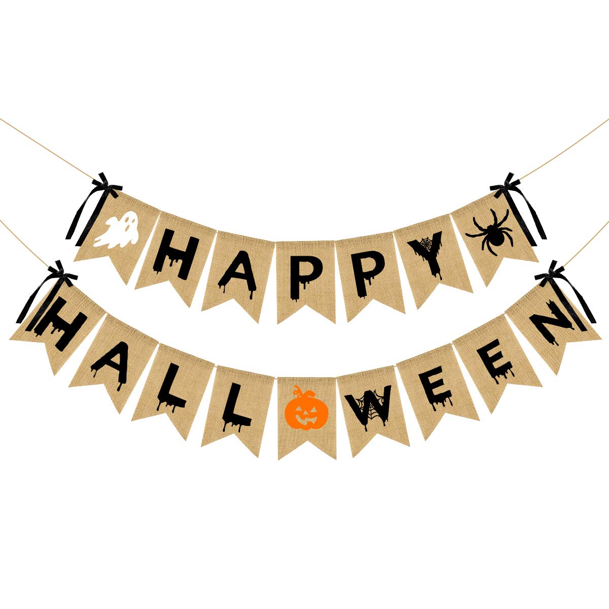 Happy Halloween Burlap Banner Happy Halloween Decorations, Halloween Party Banner Burlap For Halloween Haunted Houses Home Indoor Mantle Decor Pumpkin Witch Halloween Party Decorations