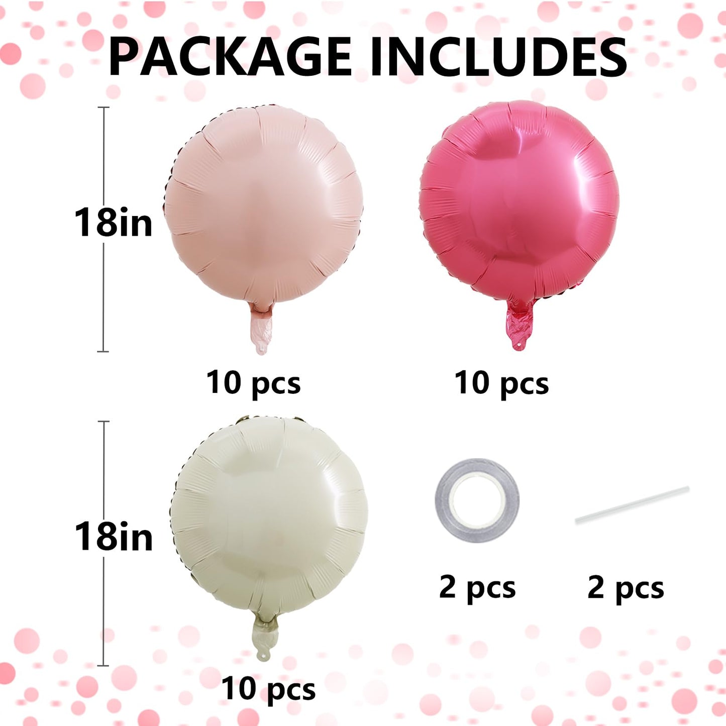 TONIFUL 30Pcs 18 Inch Balloons Large Pink and Cream White Round Shape Foil Ballons Big Round Helium Mylar Decorations for Birthd