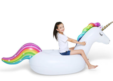 Jasonwell Big Inflatable Unicorn Pool Float Floatie Ride On with Fast Valves Large Rideable Blow Up Summer Beach Swimming Pool Party Lounge Raft Decorations Toys Kids mature-themeds