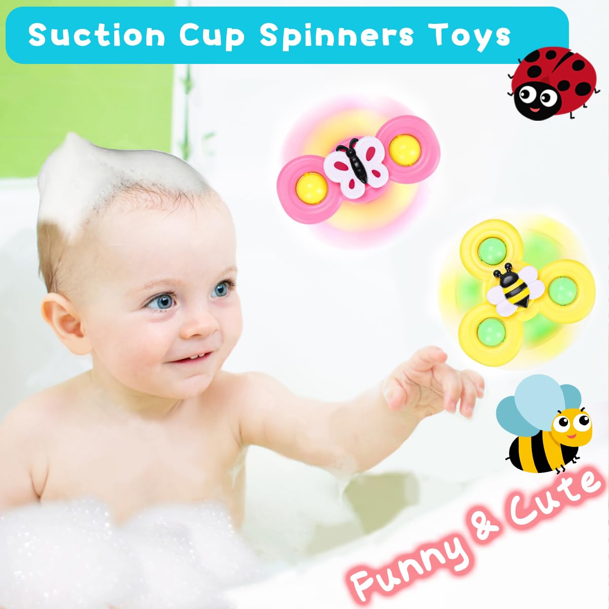 Baby Bath Toys For Kids 1-3 Toddler Suction Cup Spinning Bath Tub Toys Sensory Toys For 1 2 3 4 Year Old Girls Boys Gifts Ideal With Color Box