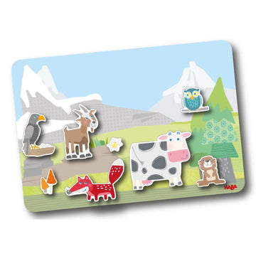 HABA Magnetic Game Box World of Animals in Their Habitats - 62 Magnetic Pieces in Cardboard Carrying Case with 4 Background Scen