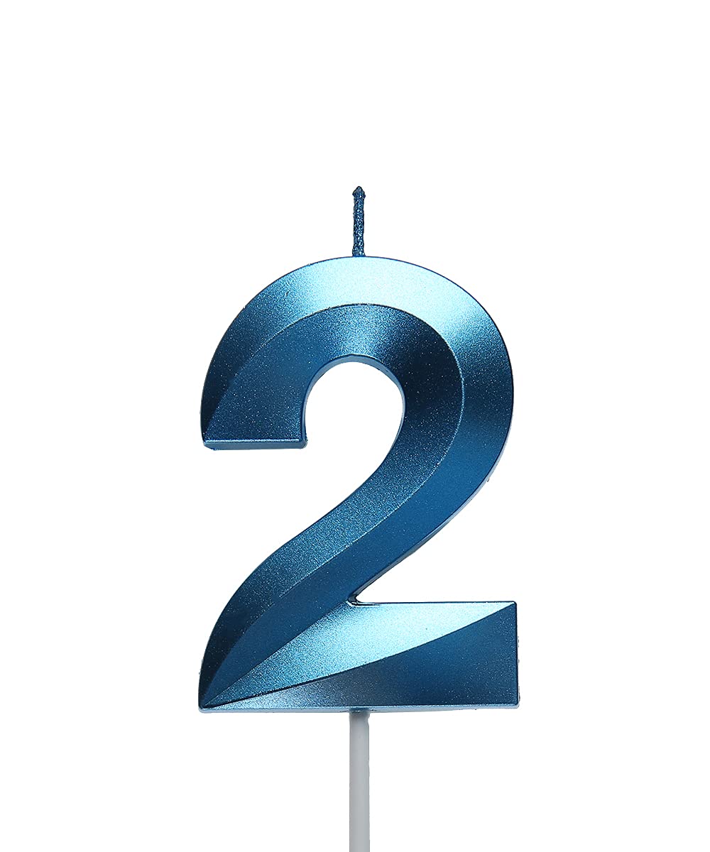 2.76 inch Blue 2 Birthday Candles,3D Number 2nd Cake Topper for Birthday Decorations No 21 22 23 24 25 26 27 28 29
