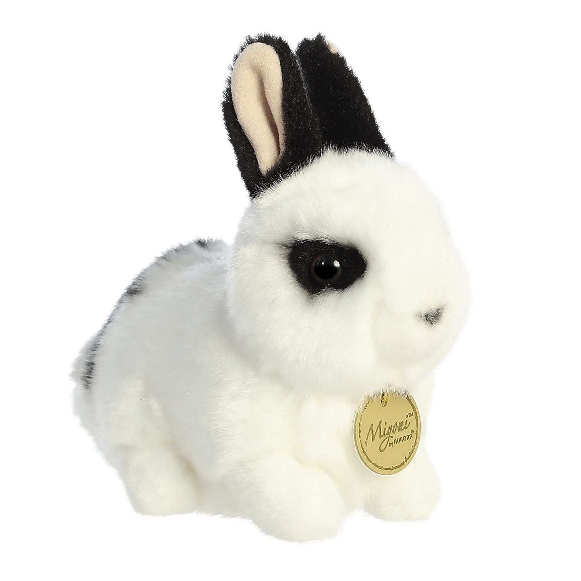 Aurora® Realistic Miyoni® Rex Rabbit Stuffed Animal - Lifelike Detail - Cherished Companionship - Black And White 8 Inches